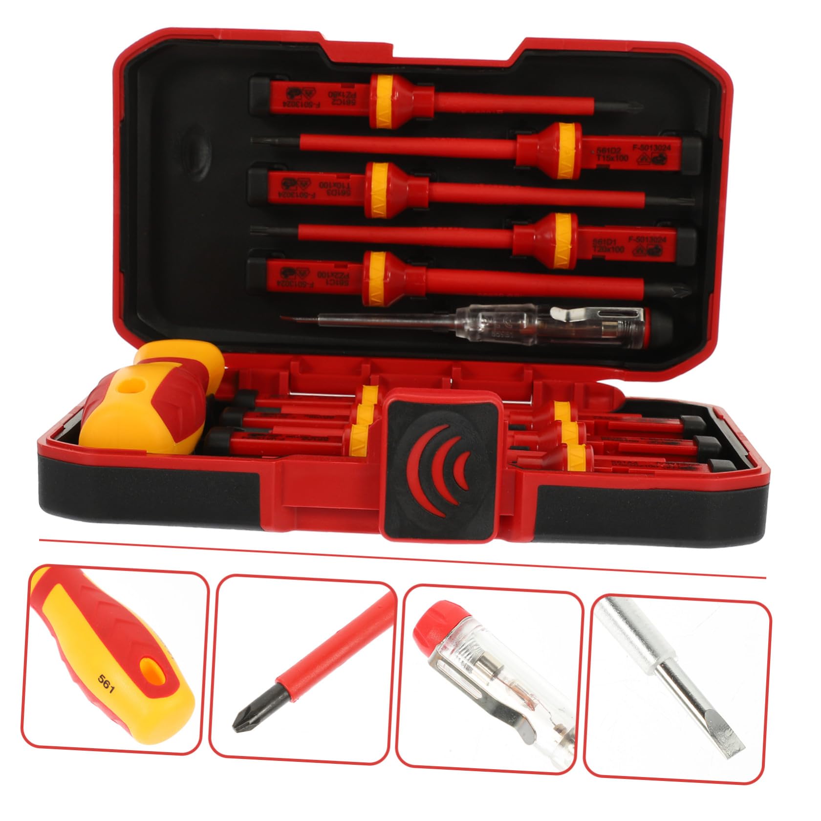 Set di 13 Cacciaviti Isolati Slotted per Elettricista Punte Magnetiche Manico Ergonomico e Vanadio, Custodia Inclusa per