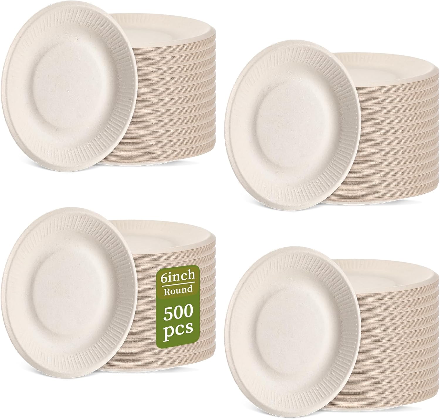 6" Disposable Paper Plates, 500Pcs Thickened Round Paperplates Unbleached Dinnerware for Appetizer, Dessert, Cake, Foodware, Events, Activities, Crafts Projects, Party Supplies