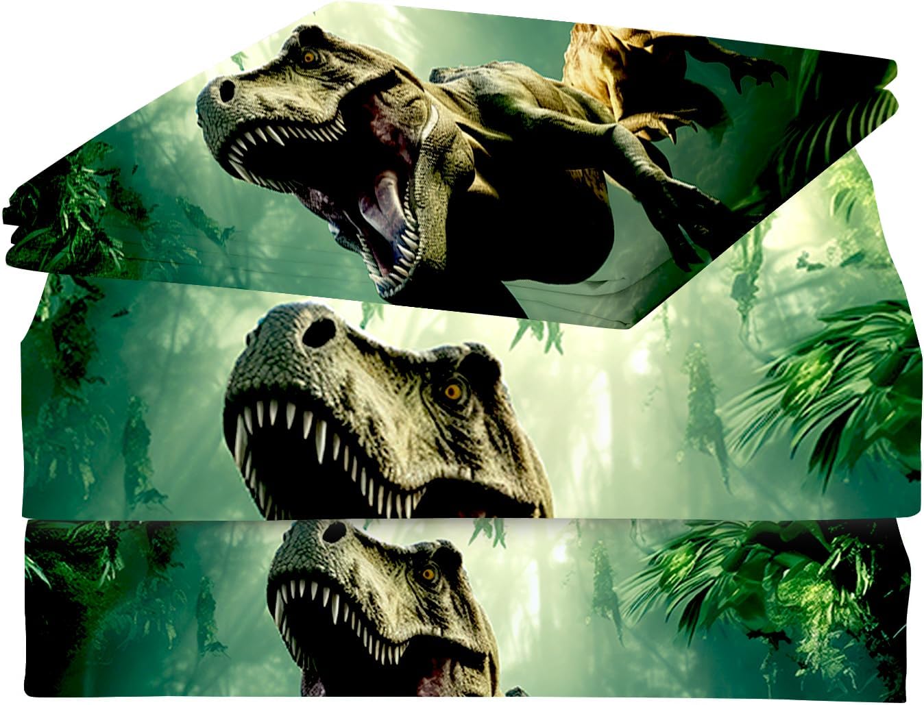 Dinosaurs Bed Sheets Full for Boys Kids 3D Realistic Dinosaur Green Fitted Sheets Set Breathable Dinosaur Bed Sheet Kids Soft Microfiber Bedding Sheets Set