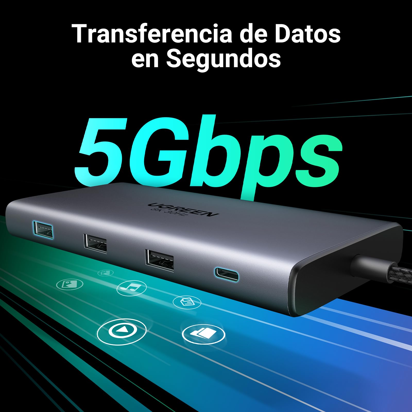 UGREEN Revodok Pro 210 Docking Station USB C 10 En 1 Doble HDMI 8K30Hz 4K60Hz Hub Adaptador Tipo C a Ethernet RJ45 Gigabit PD 100W Lector Tarjeta SD TF Compatible con MacBook Pro Air M4 M3 M2 M1
