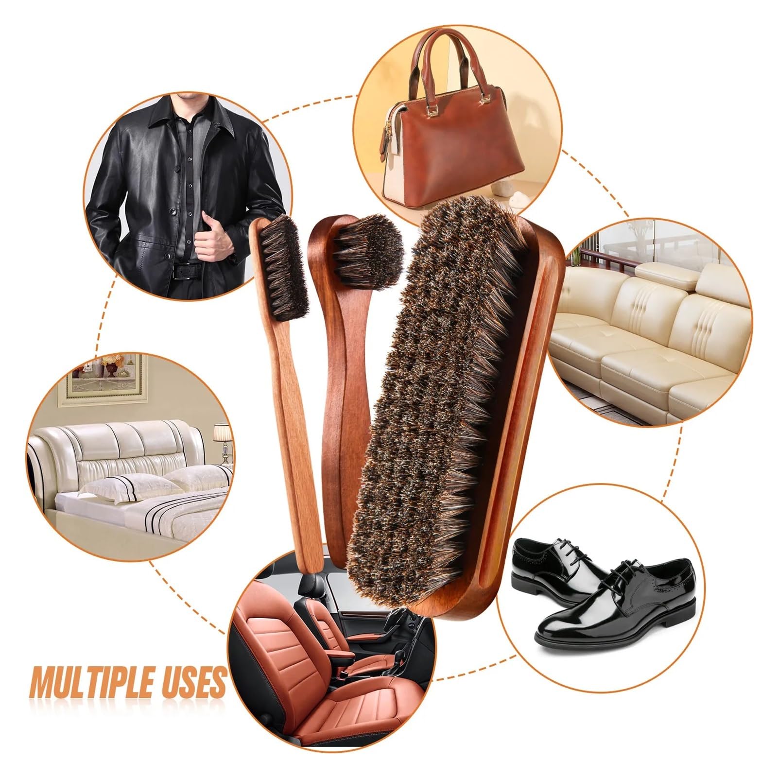 SchuhbüRste Rosshaar-Glanz-Schuhbürsten-Set, Polier-Applikator, saubere Schuh-/Stiefelpflegebürste, Wildleder-Reinigungsbürste FüR Stiefel, Schuhe