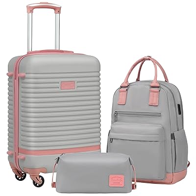 Coolife Suitcase Set 3 Piece Luggage Set Carry On Travel Luggage TSA Lock Spinner Wheels Hardshell Lightweight Luggage Set(White, 5 piece set)