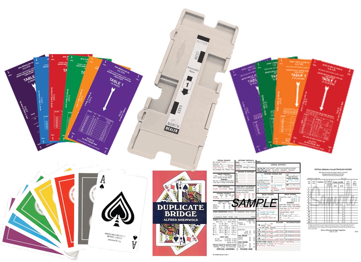 Duplicate Bridge Kit for up to 16 Players - 32 Duplicate Boards, 36 Decks of Bridge Sized Playing Cards, Traveling Score Sheets, Movement Cards, Convention Cards, and Instructional Textbook