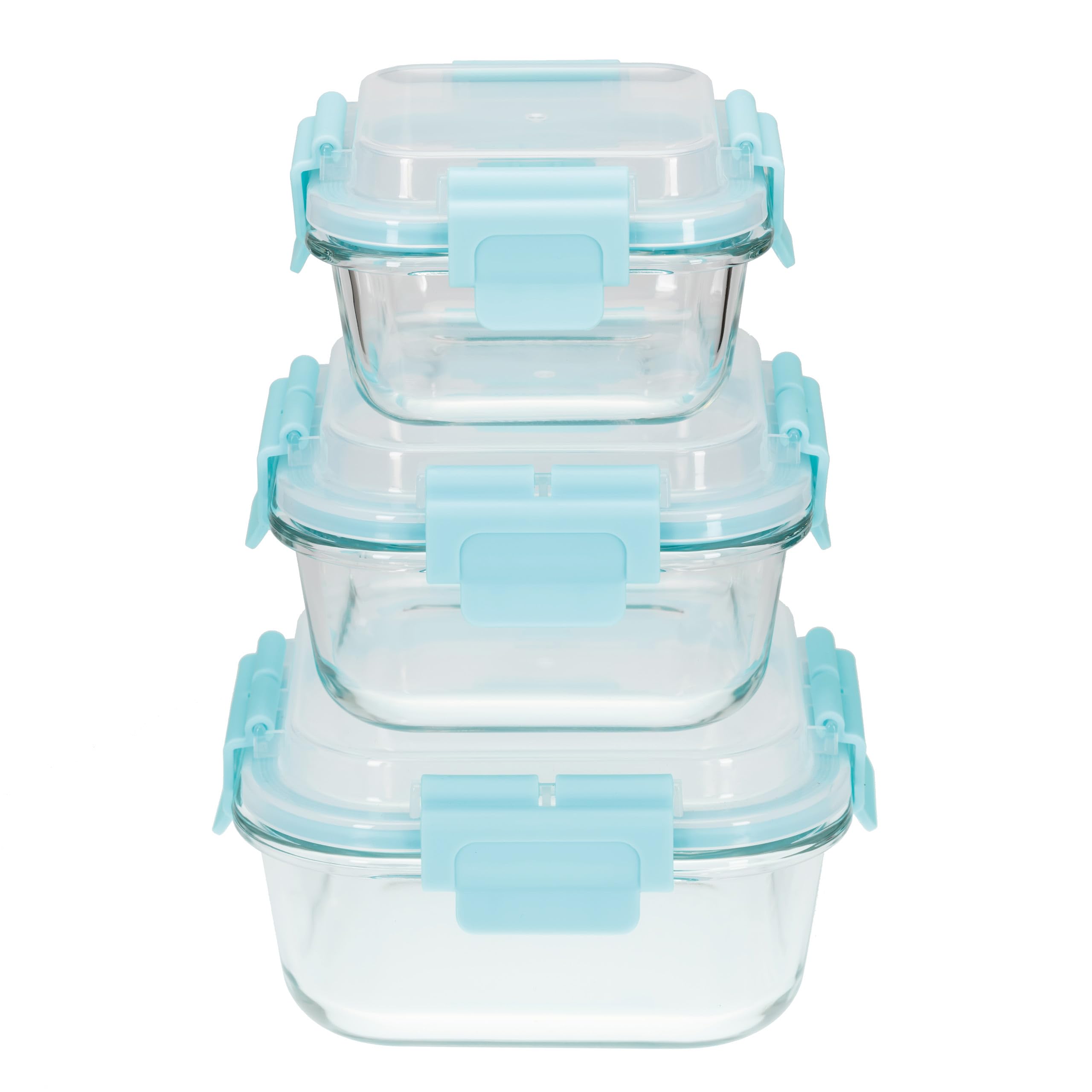 Set di 3 contenitori per alimenti in vetro di alta qualità, coperchi senza BPA, ermetici, impilabili, adatti a microonde, forno, congelatore, portapranzo, preparazione degli alimenti,