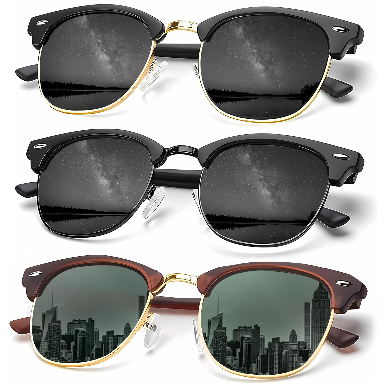 KALIYADI Sunglasses Men Polarized Sunglasses for Men Women Unisex Semi-Rimless Frame Retro Driving Sun Glasses UV Blocking