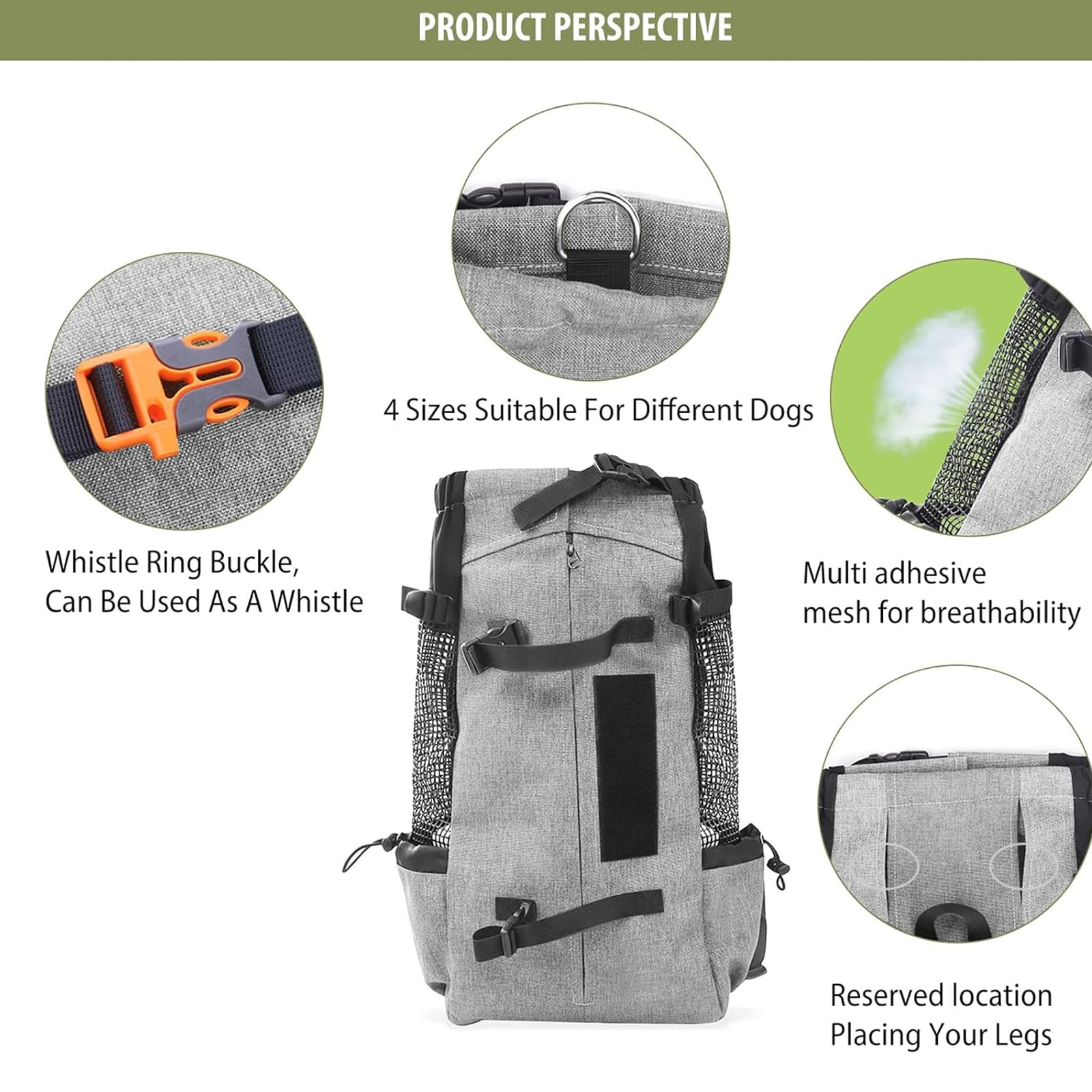 PETCUTE Zaino per cani gatti Borsa trasportino Trekking Regolabile Carico Massimo 16,5 kg Grigio
