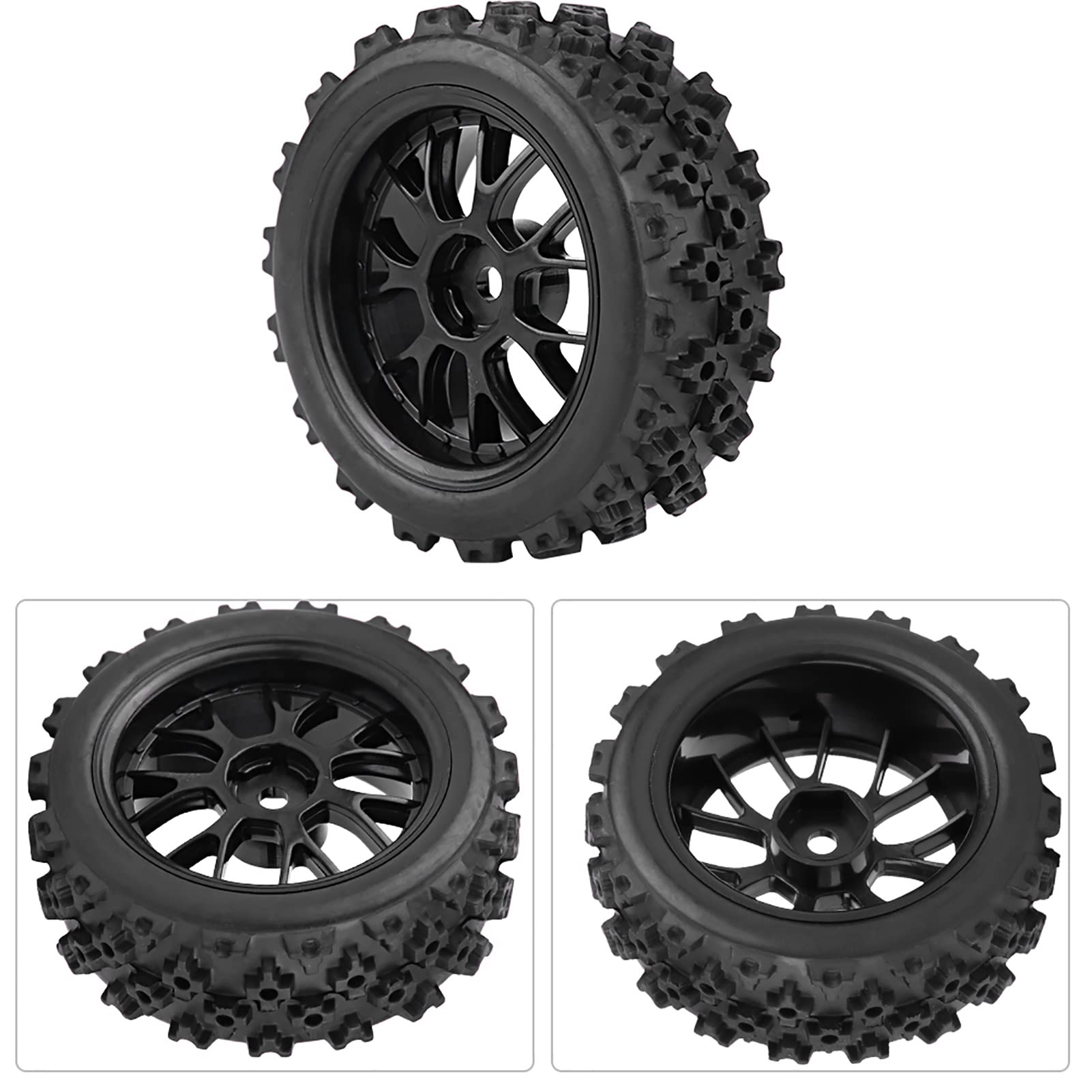 Hex 12Mm Koła i Opony Rc Opony Samochodowe Gumowe 4 szt. Zestaw Wyścigi Terenowe Opony do Pojazdów Gumowa Opona Obręcz Koła do Rc 1:10 Część Samochodowa (czarna) (czarny kontur)
