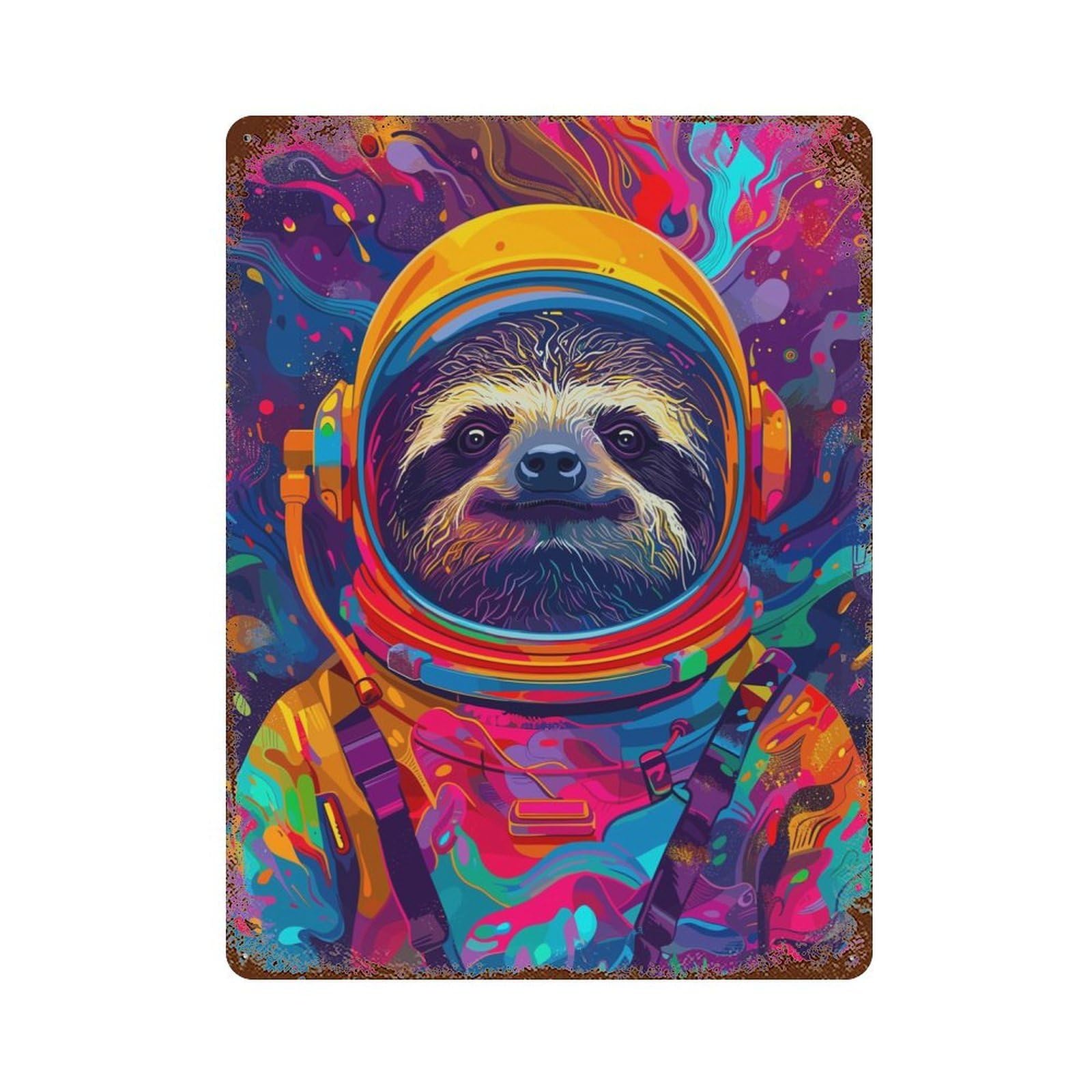 Astronaut Space Sloth 15.7"x11.8" Rustic Tin Plaque, Novelty Wall Decor for Living Room, Hallway And Home Decor