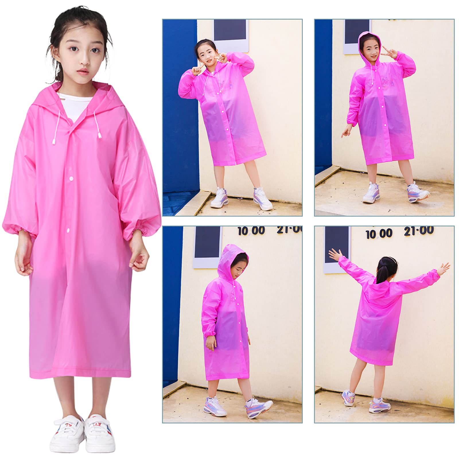 2 Piezas Chubasquero para Niños, Espesar EVA Chubasqueros Impermeable Chaquetas de Lluvia para Niños Niñas Chubasquero Lluvia Reutilizable con Capucha Capa de Lluvia Poncho de Lluvia (Rosa+Azul)