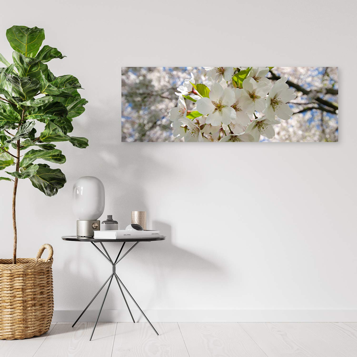 Leinwandbild XXL Kirschblüten Wandbild Kunst Natur Weiß 150x60 cm
