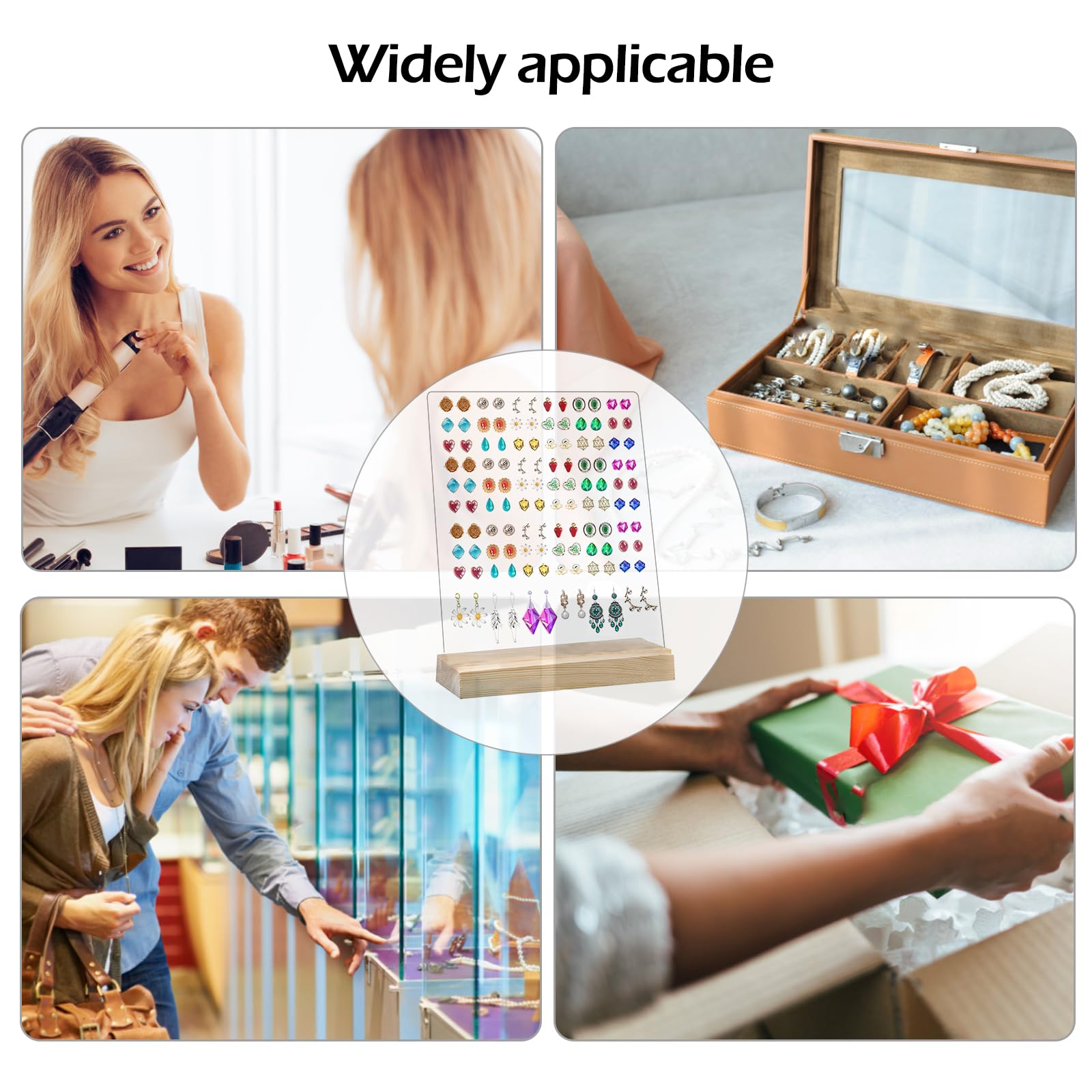 BestAlice Sieraden Organizer Stand Oorbel Houder, 4 Tier Sieraden Organizer Houder met Houten Dienblad, Ketting Houder Armbanden Houder Sieraden Display voor Armbanden Oorbellen Ringen(Zwart
