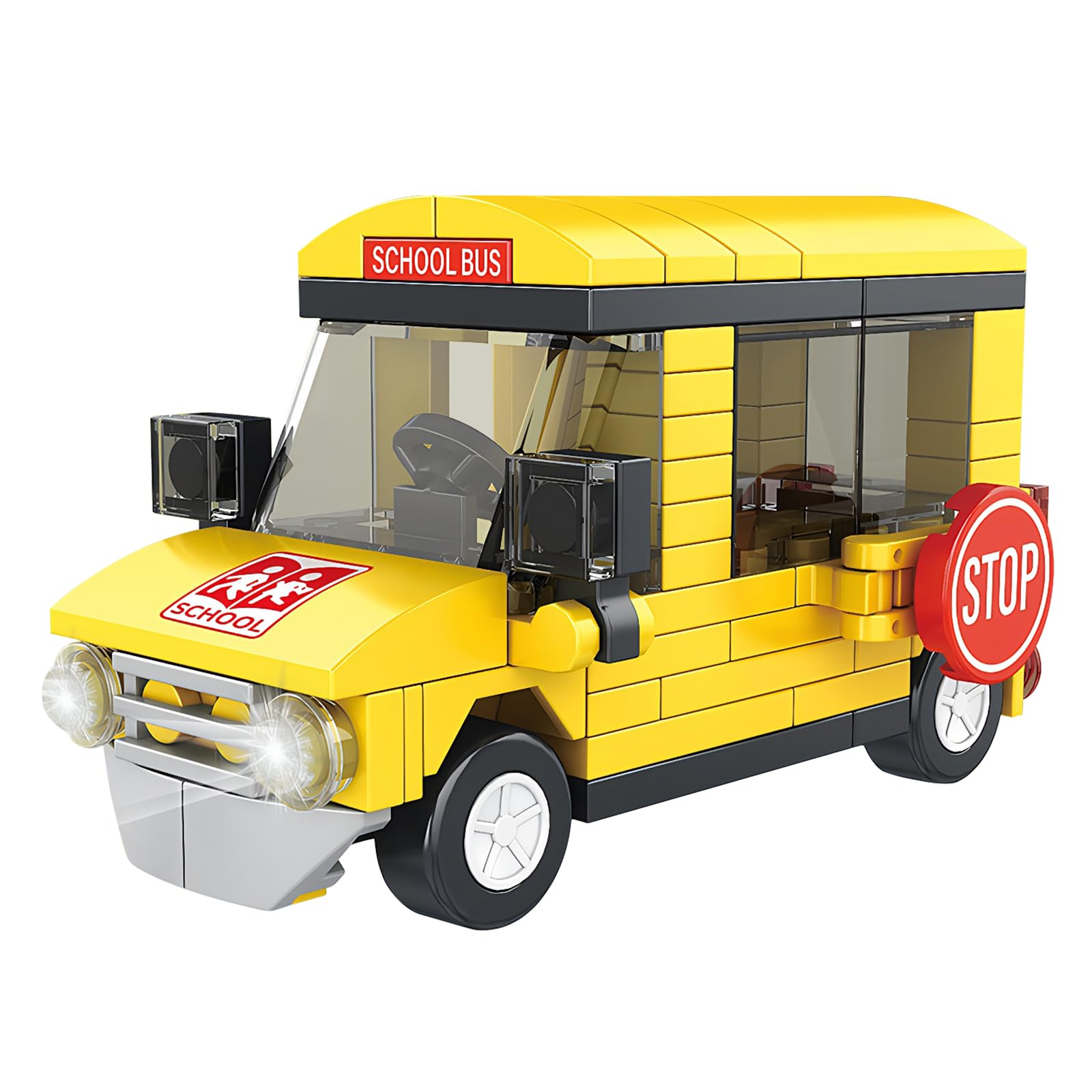 LALASTYLE Mini School Bus Building Blocks Set,102 Pieces City Vehicle Model Kit, Creative Construction Toy, Learning Educational Gift