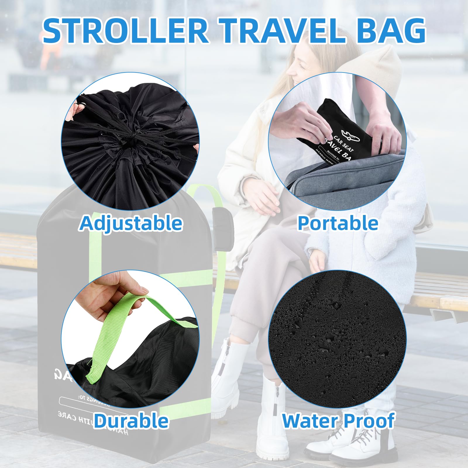 Borsa da trasporto per seggiolino auto per neonati, 34 × 18 × 18 pollici, Borsa impermeabile in tessuto Oxford 600D, Compatibile con Maxi-Cosi, Nuna, Cybex, Borsa per passeggino per viaggi in aereo