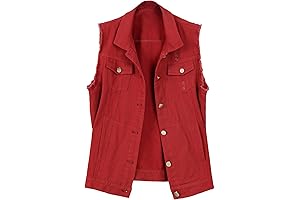 Denim Vest for Women with Lapel Blue Buttoned Vest Jacket