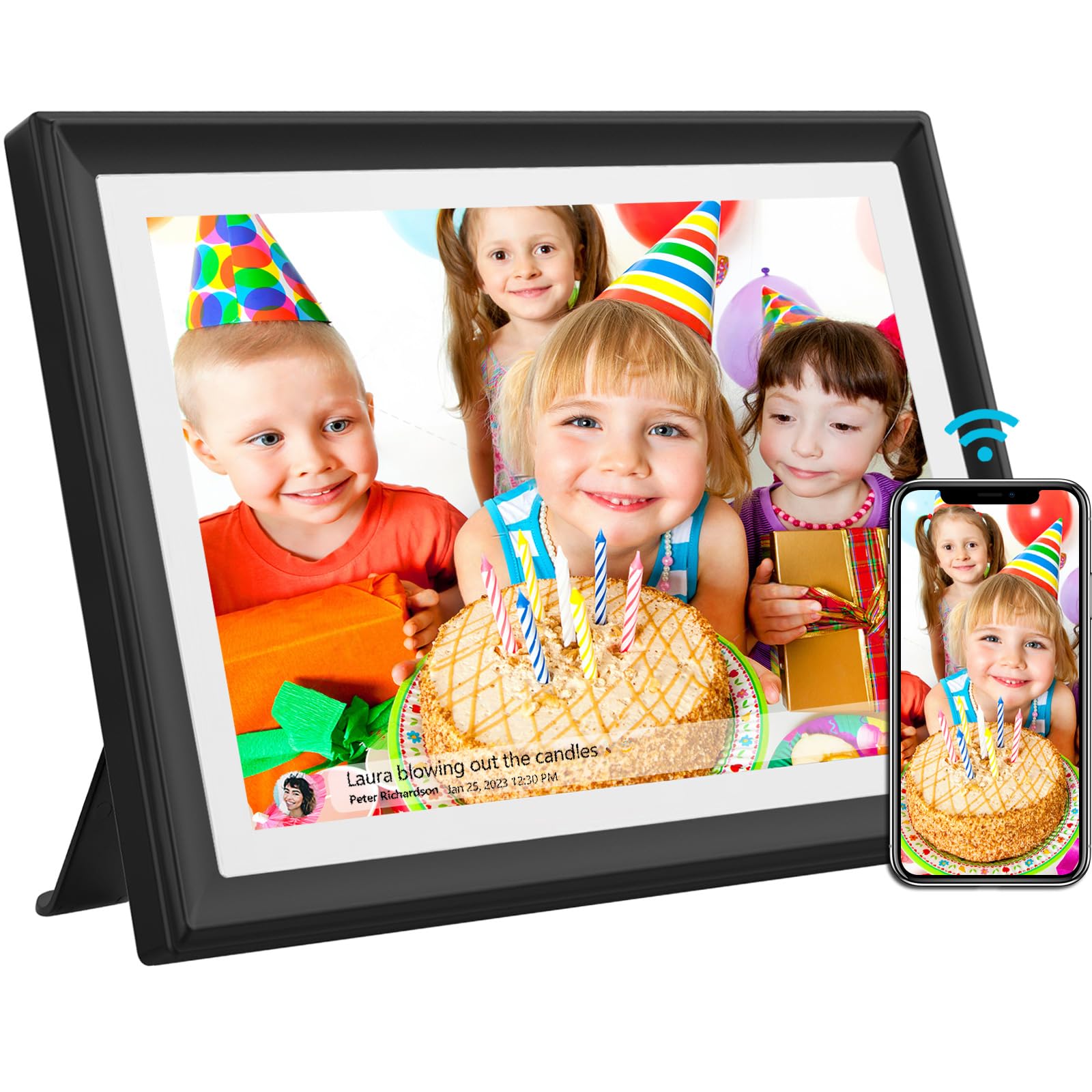 Cornice digitale WiFi da 32 GB da 10,1 pollici con touch screen HD IPS 1280 x 800, invia foto o video tramite app o e-mail, supporto unità USB/scheda SD estendere l'archiviazione, rotazione