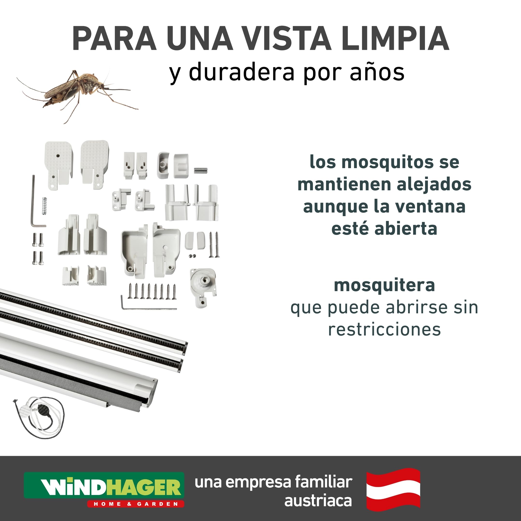 Windhager Cortina Enrollable, mosquitera, Marco de Aluminio para Ventanas, acortable Individualmente, 100 x 160 cm, Blanco, 04320