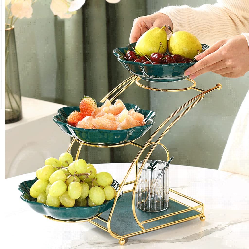 ZAW Obstschale, Obstschale, Obstschale, Obstschale, Set, Glas, Keramik, zwei- oder dreistufig, Obstteller für die Küche, großer Obstständer mit Obstgabel-Ständer (Farbe : B)