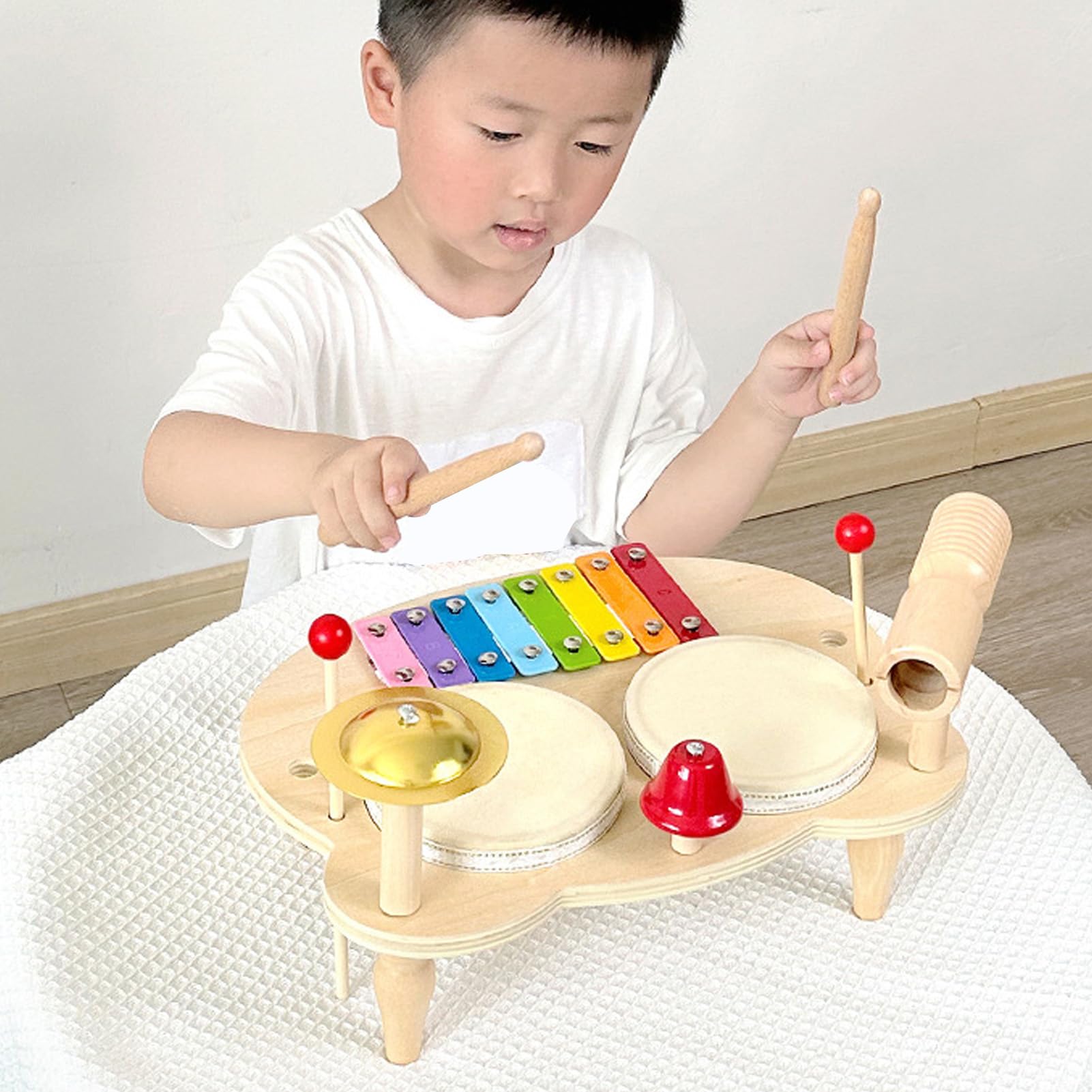 Juego de batería para niños, percusión educativa de madera para amantes de la música para bebés con material de madera