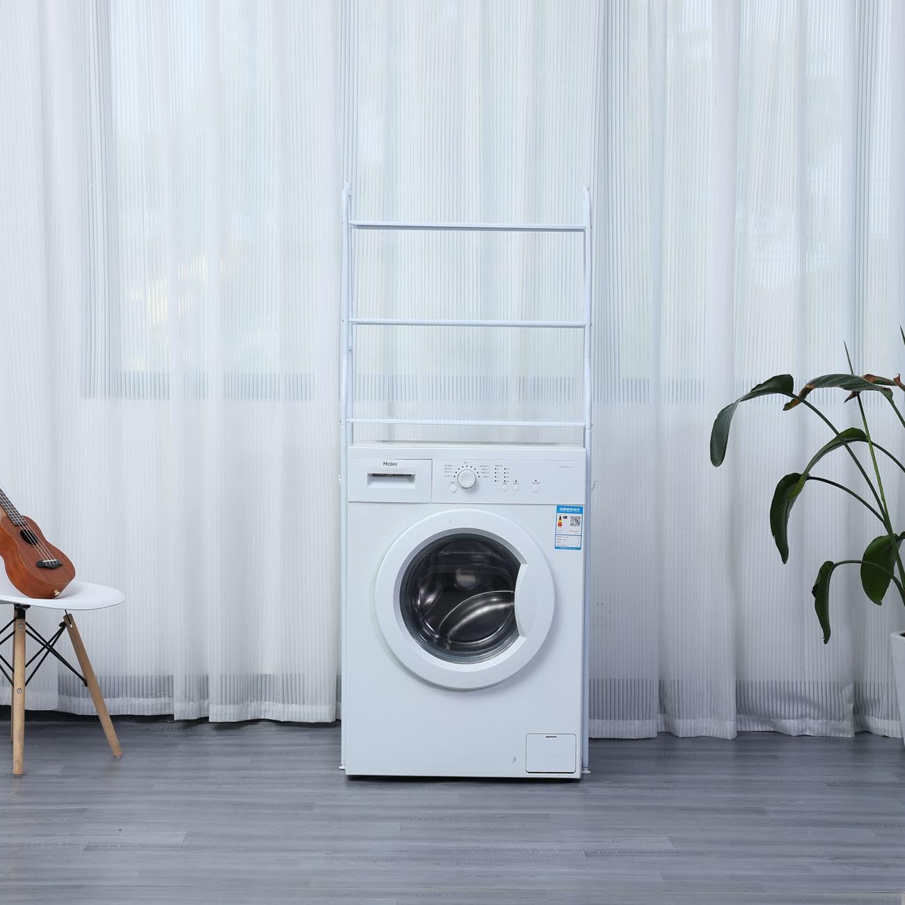 Herzberg HG03282, Ablage 3 Ebenen für Waschmaschine und Badezimmer, Weiß, Einfacher Aufbau, Tragkraft 10 kg pro Ebene, Kohlenstoffstahl, Seitliche Haken, 65x25x122cm.