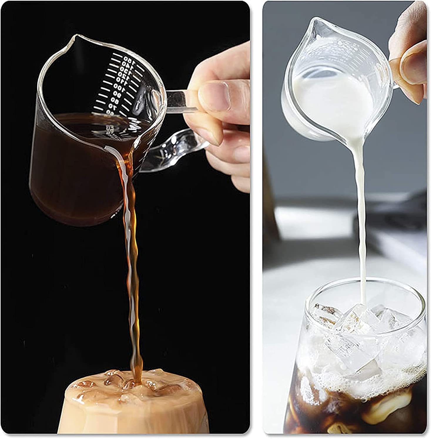 UNIQUE CART 150ML Espresso Measuring Cup for Barista Use | 2.5oz Shot Glass with Scale | Double Spout Milk Pitcher for Pouring & Brewing | U Shape Coffee Measuring Tool-Pack of 1 2