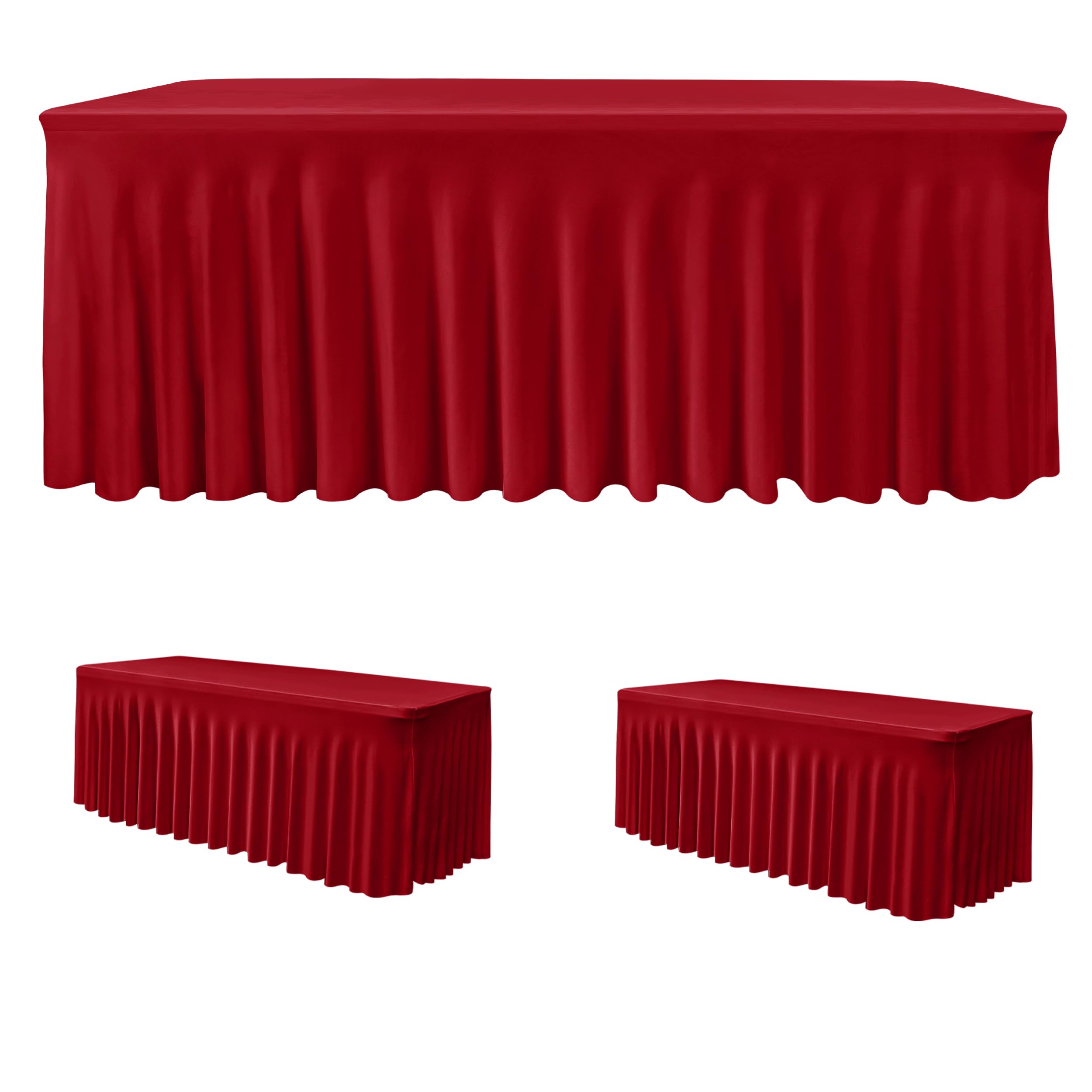 2 Pack Red Tablecloths Spandex Table Covers 6ft for Christmas Decor
