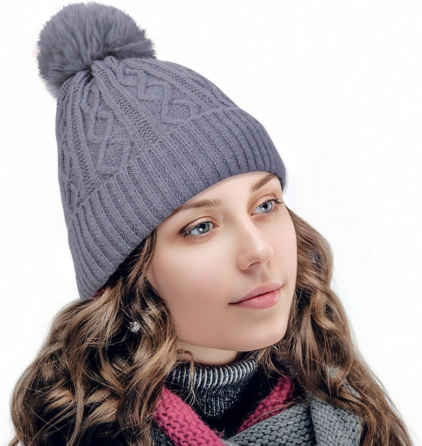 Pom Pom Beanie for Women & Girls, Stretchy Winter Hat Knit Hat, Soft Warm Beanie with Pom - Image 2