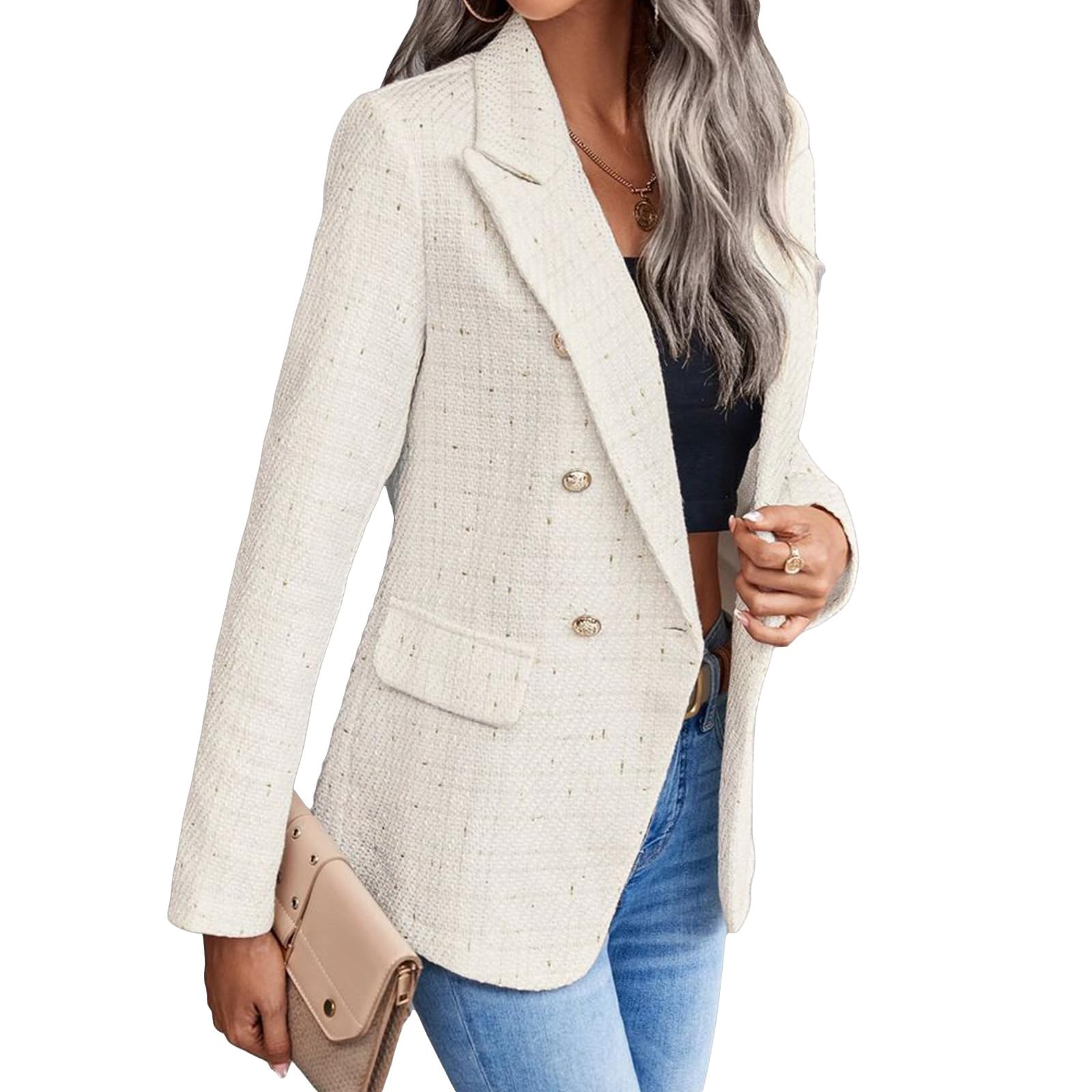 Generico Blazer Corto Donna, Donna Giacche da Abito E Blazer Giacca da Abito Aperta sul Davanti Giacca con Bavero da Ufficio Giacca Lunghe Casual Oversize Giacca da Ufficio Business con Tasche