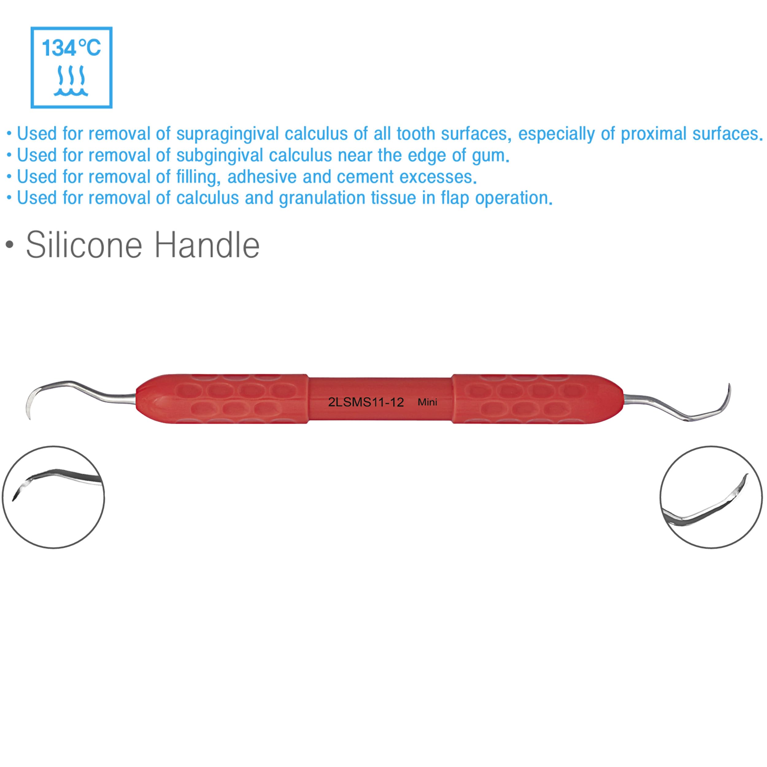 Osung 11/12 Mini Sickle Scaler Autoclavable Silicone Handle Premium Tartar Remover for Teeth Hard Plaque Remover Tooth Scraper Plaque Tartar Remover -2LSMS11-12
