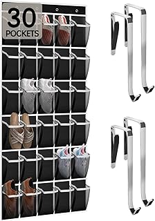 Over the Door Shoe Organizer with 30 Breathable Mesh Pockets - Large Cap...