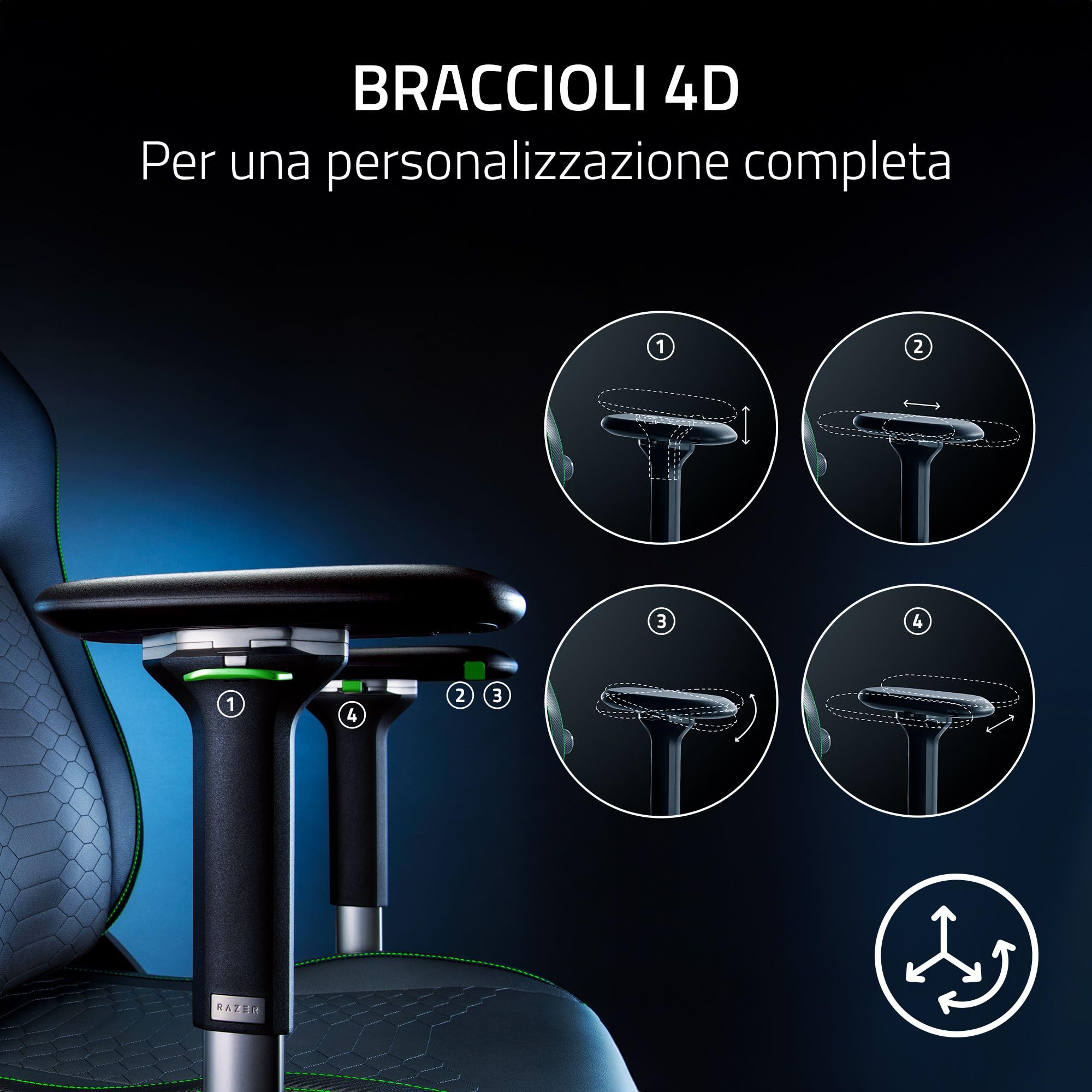Razer Iskur V2 - Sedia da gioco con supporto lombare adattivo (pelle sintetica di grado EPU, cuscini in schiuma ad alta densità, braccioli 4D, curva lombare completamente regolabile) Verde