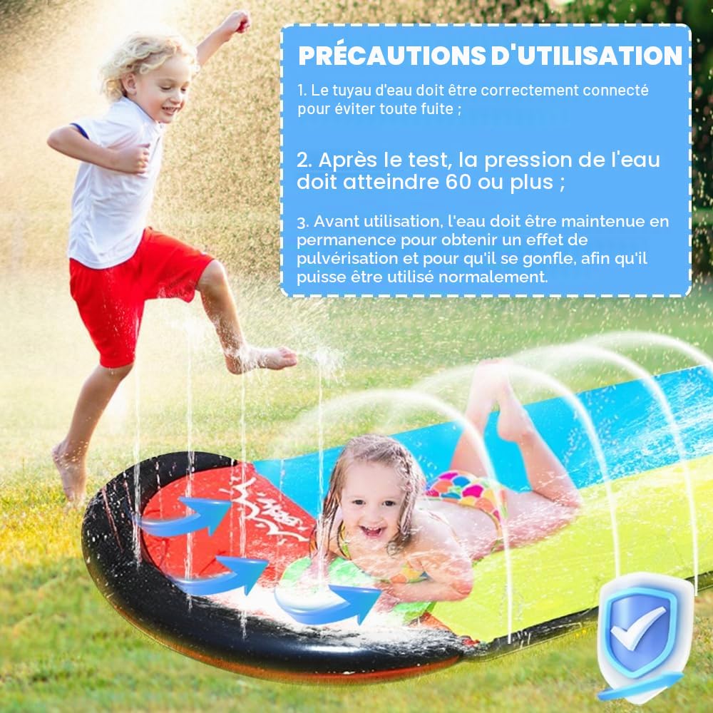 Double piste d'eau, 600 cm, avec 2 planches gonflables, toboggan aquatique de jardin double avec arroseur pour enfants et adultes, toboggan aquatique pour l'extérieur, jouet aquatique d'été