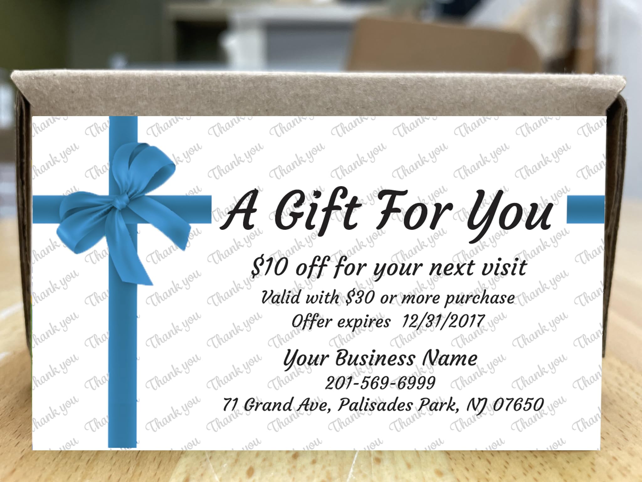 IMPACTONLINEPRINTING Custom Business cards - Good for Gift Certificates, Coupon cards, Thank you cards (BLUE-RIBBON)