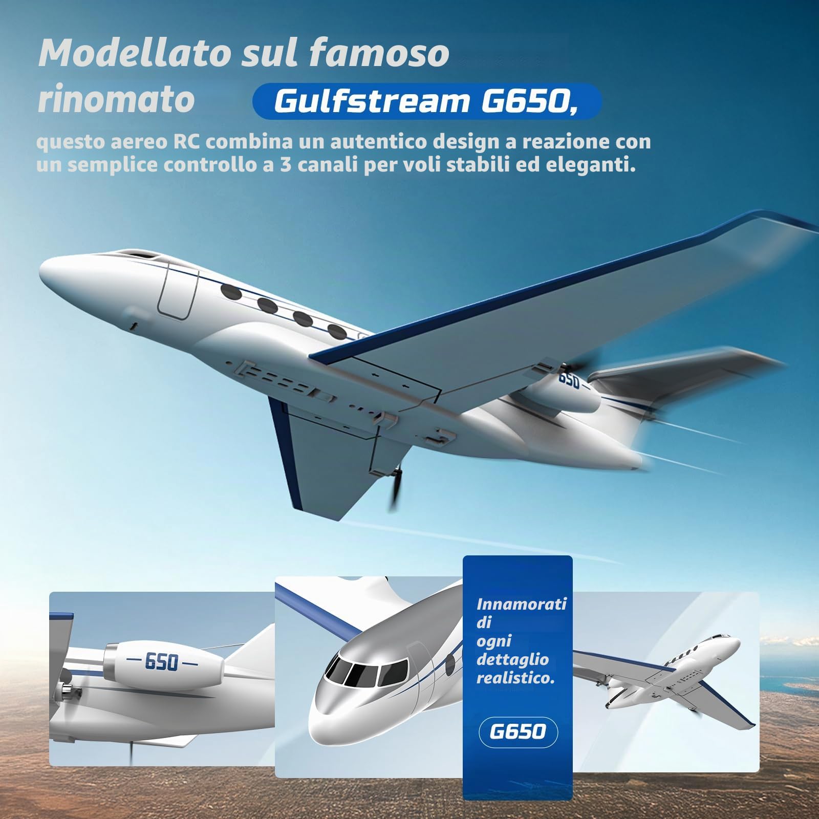 DEERC Aereo Telecomandato Jet Privato, Aereo Giocattolo Telecomandato a 3 Canali, Stabilizzatore Giroscopico a 6 Assi da 2,4 GHz, RTF, Facile da Pilotare per Principianti, Bambini e Adulti