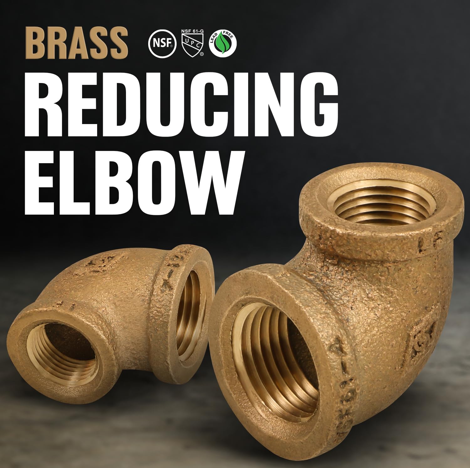 Everflow BRRL1124-NL codo reductor de latón de 90 grados sin plomo con extremos roscados hembra, construcción de latón, resistencia a la corrosión más alta económica y fácil de instalar