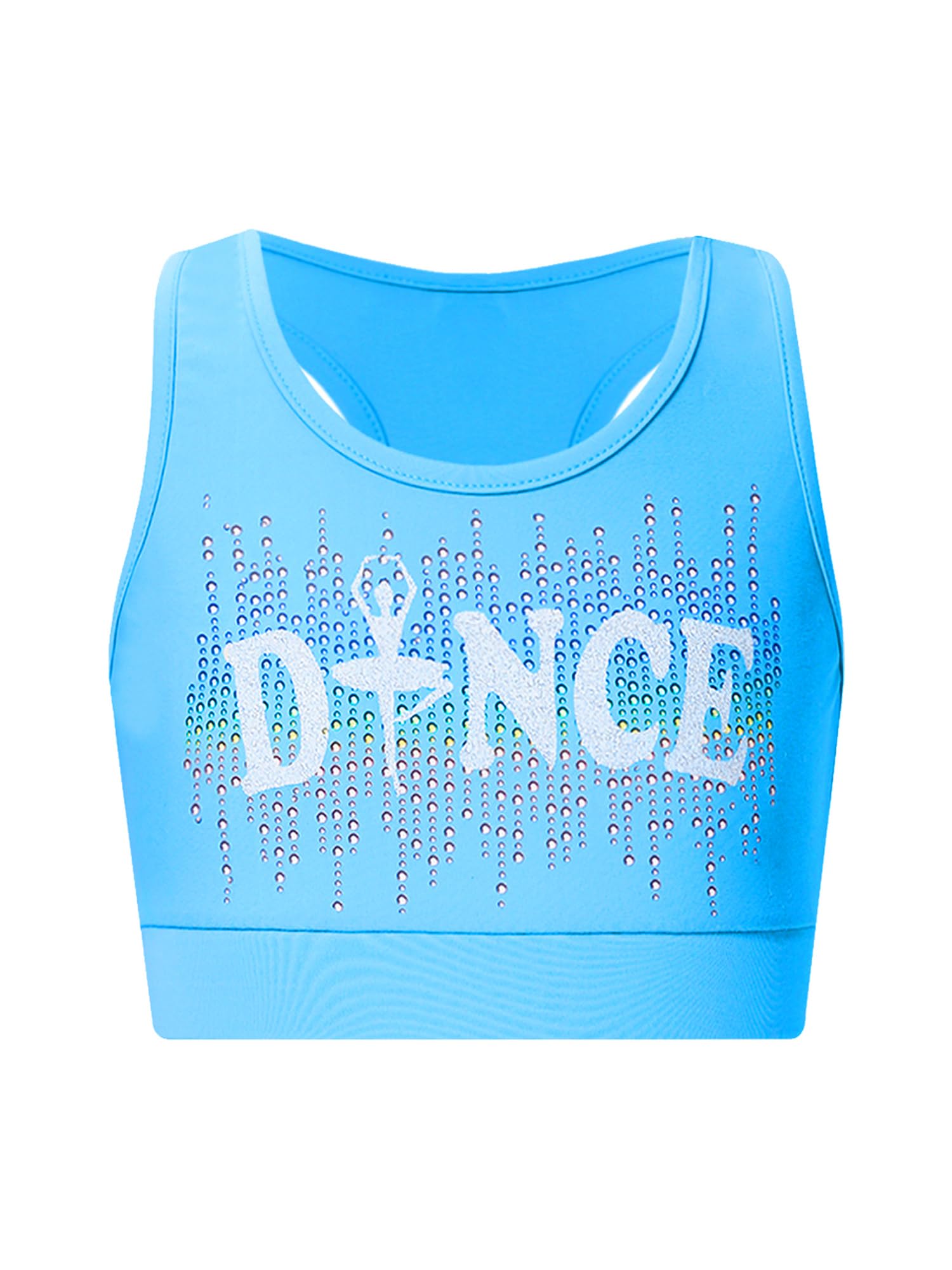 Yeahdor Girls Dance Racer Back Crop Top Gym Workout Sport Bra Ballet Dance Stage Performance Costume Light Blue 12 Years