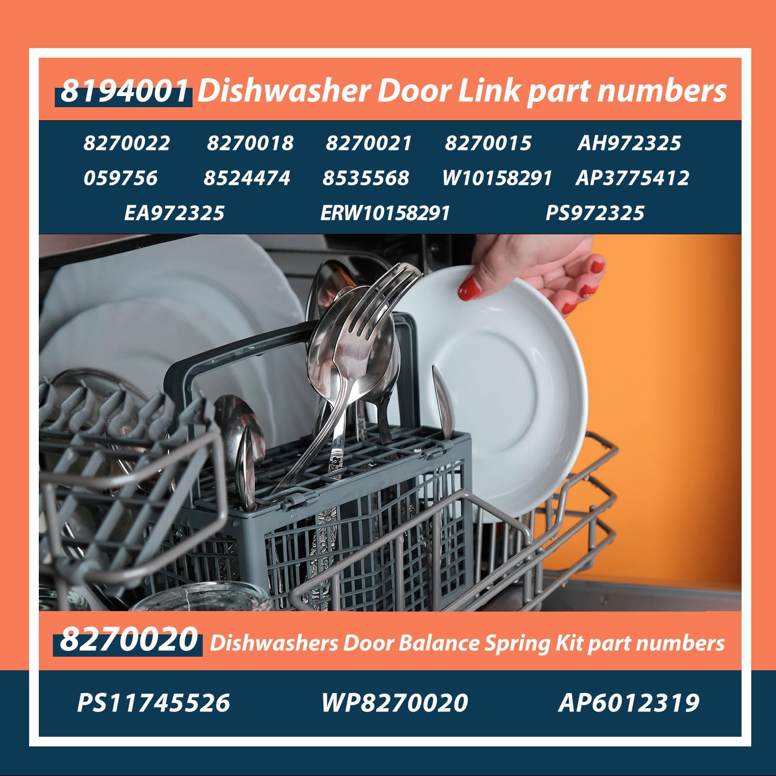 Verbessertes 8194001 Geschirrspüler-Türausgleichs-Set und 8270020 Geschirrspüler-Türausgleichsfeder-Set, kompatibel mit Whirlpool und anderen Marken, 2 Federn, 2 Rollen, 2 Halterungen, 2 Seilkabel zur