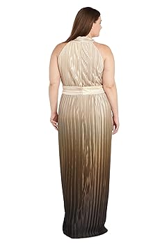 R&M Richards Women's Petite Lustrous Ombre Halter Gown