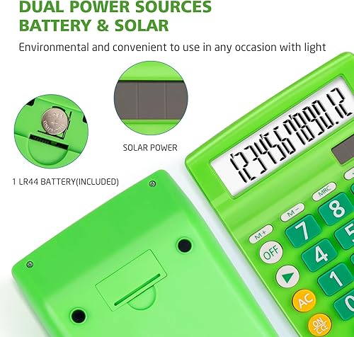 Miniatura 4 de Calculadoras de escritorio, botón grande de pantalla grande, energía solar y de batería dual, 12 dígitos pequeña calculadora funcional básica