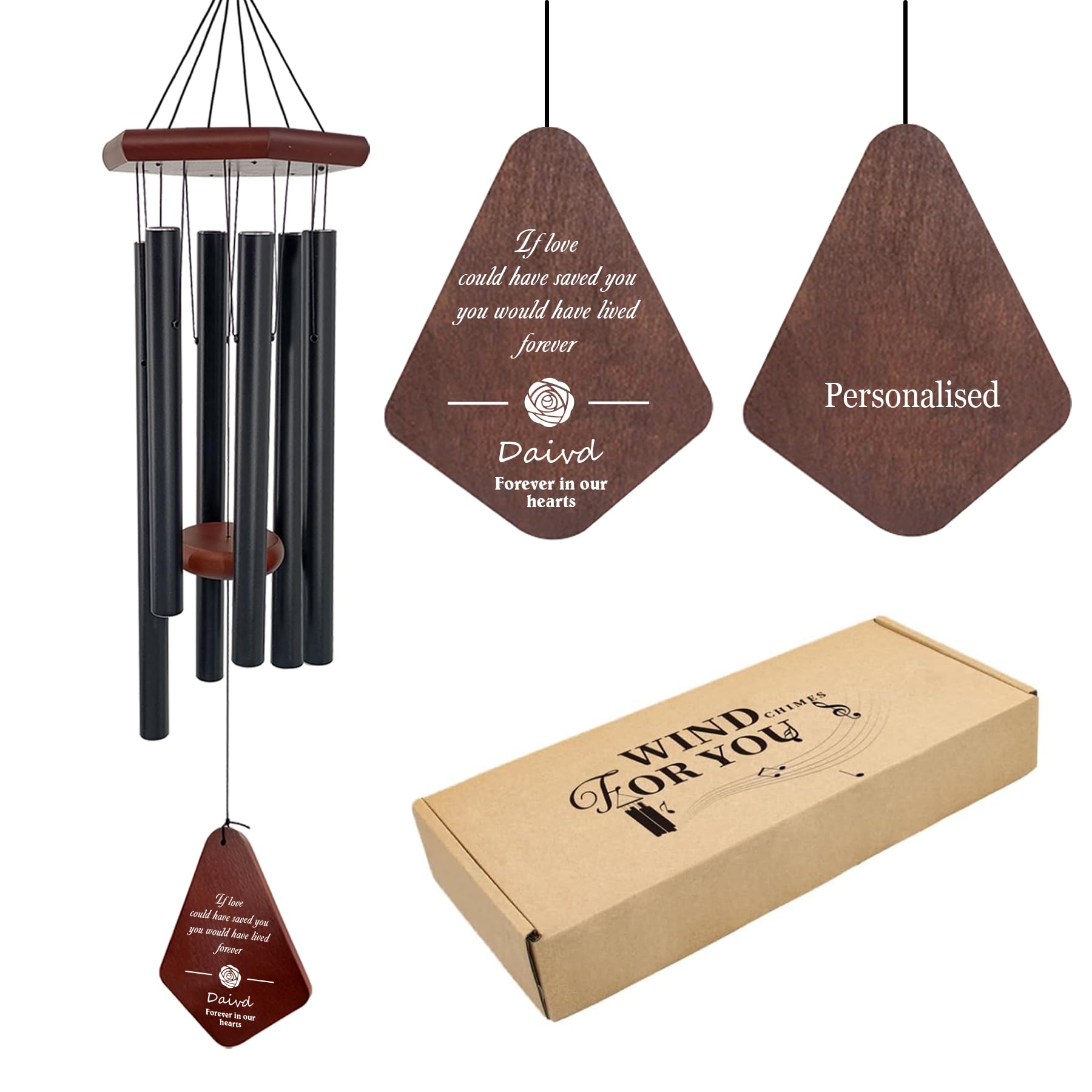 ASTARIN Personalized Memorial Wind Chimes,Custom Name,Deep Tone Aluminum