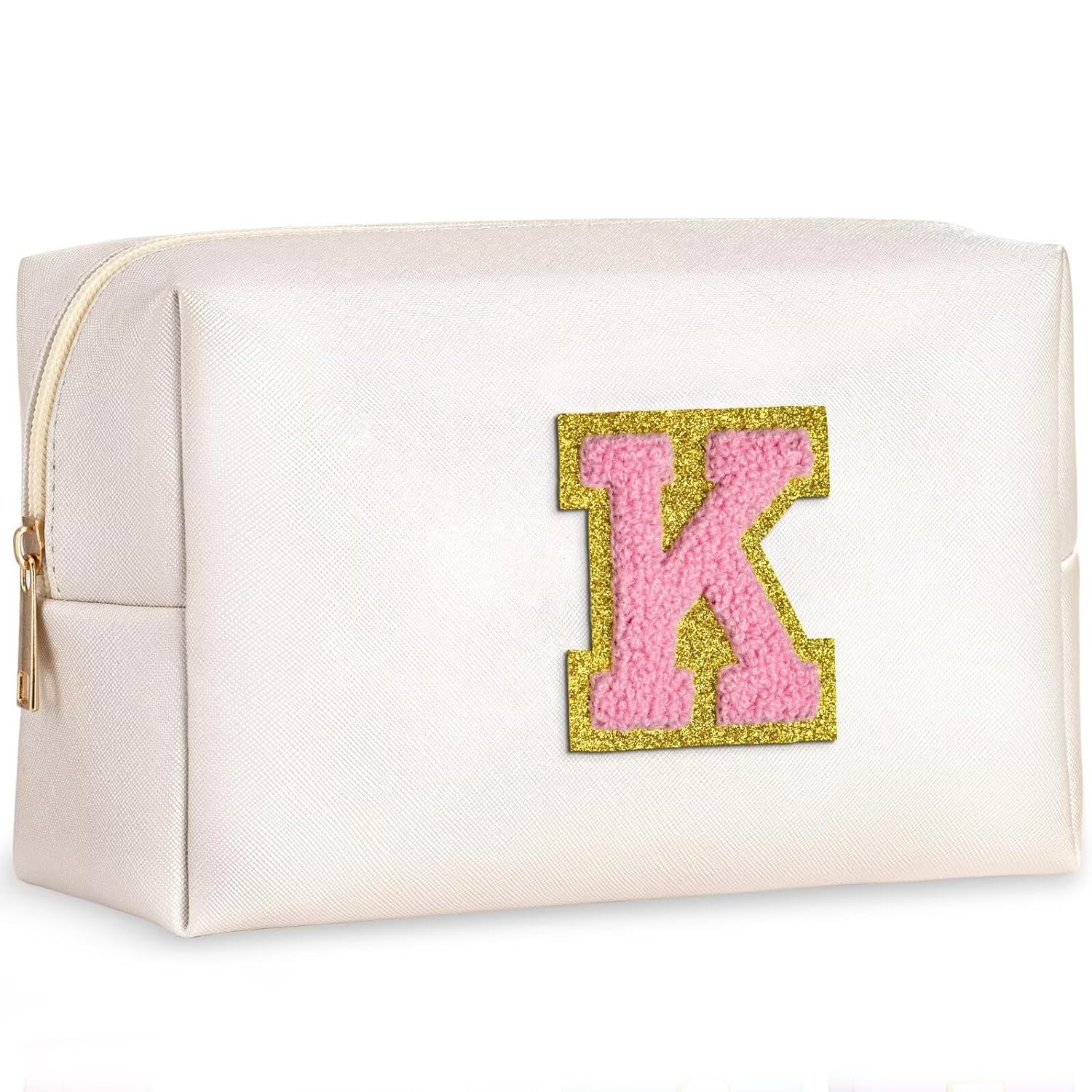 AquaFalconPreppy Makeup Bag, Personalized Initial Bags with Zipper, Cute Makeup Pouch, PU Leather Waterproof Cosmetic Bag, Birthday Gift For Daughter, Preppy Stuff For Teen Girls (Letter K)