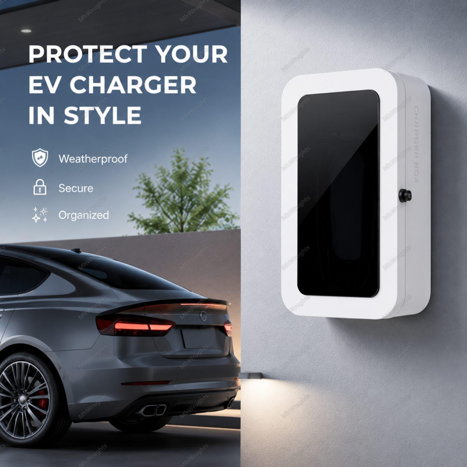 Odporna na warunki atmosferyczne skrzynka do przechowywania ładowarki EV z zamkiem, montowana na ścianie obudowa ładowarki Tesla z widocznym okienkiem Black-PasswordB