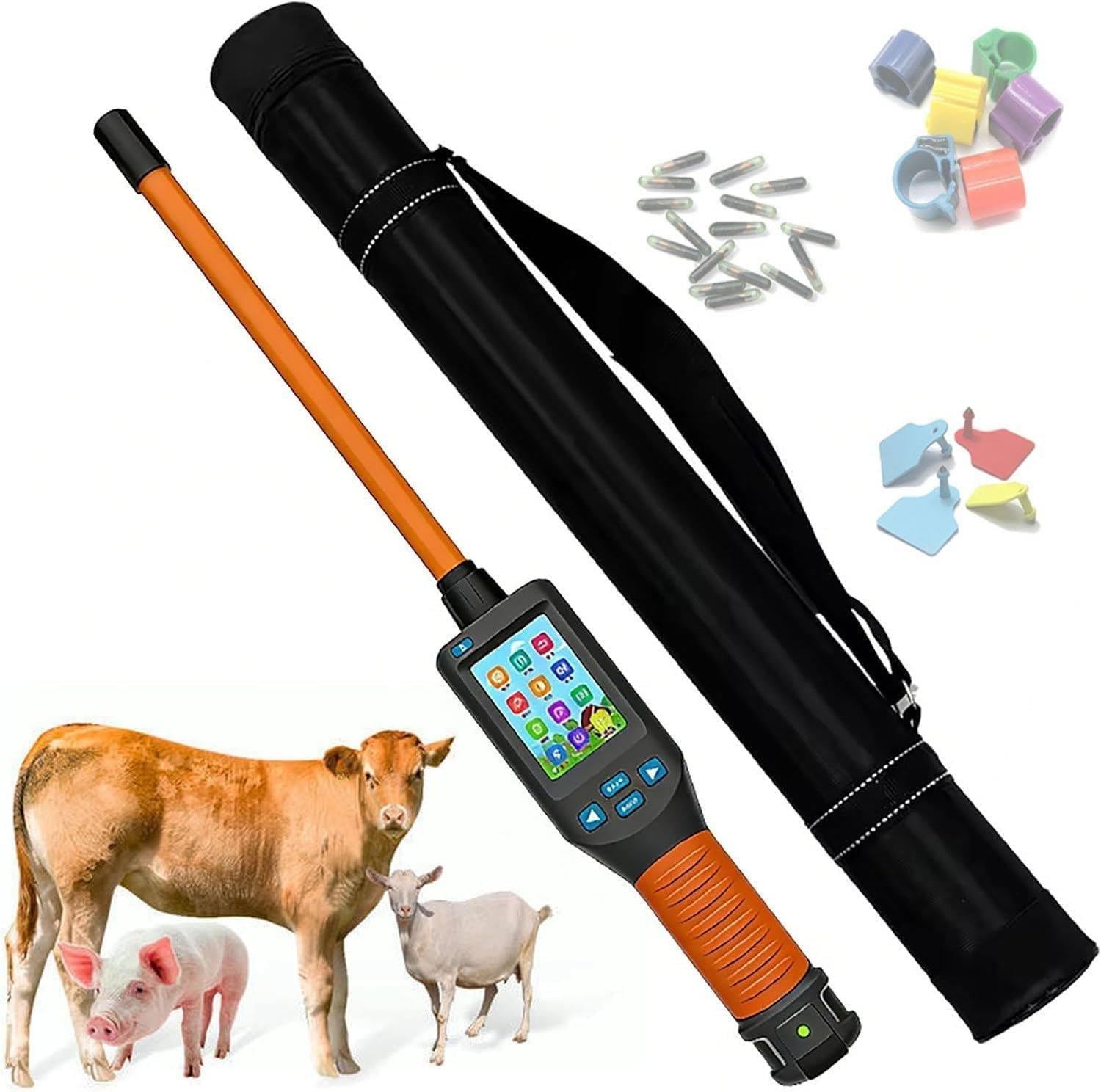 POIMHEW Animal Ear Tag Stick Scanner, Pet Tag Display, 134.2KHz Handheld Universal RFID Tag Identifier with LCD Display, USB/Bluetooth Chip Scanner for FDX B, FDX A, HDX