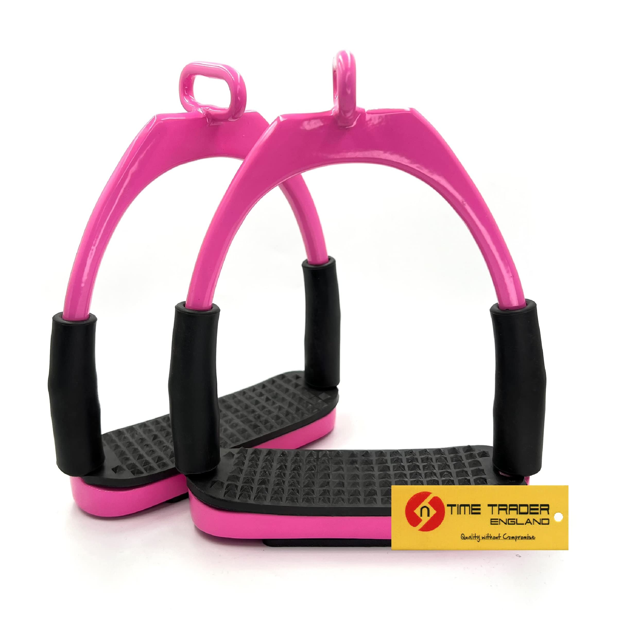 Flexi Bent Leg Safety Offset Eye Stirrups Stainless Steel Durable Rubber 4.75" (Pink)