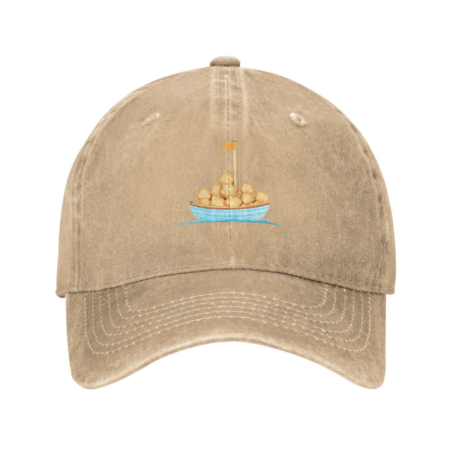 WHJDPP Natural Small Boat Shaped Cookies Picture Washed Cowboy Baseball Cap for Adults - Stylish and Breathable Hat