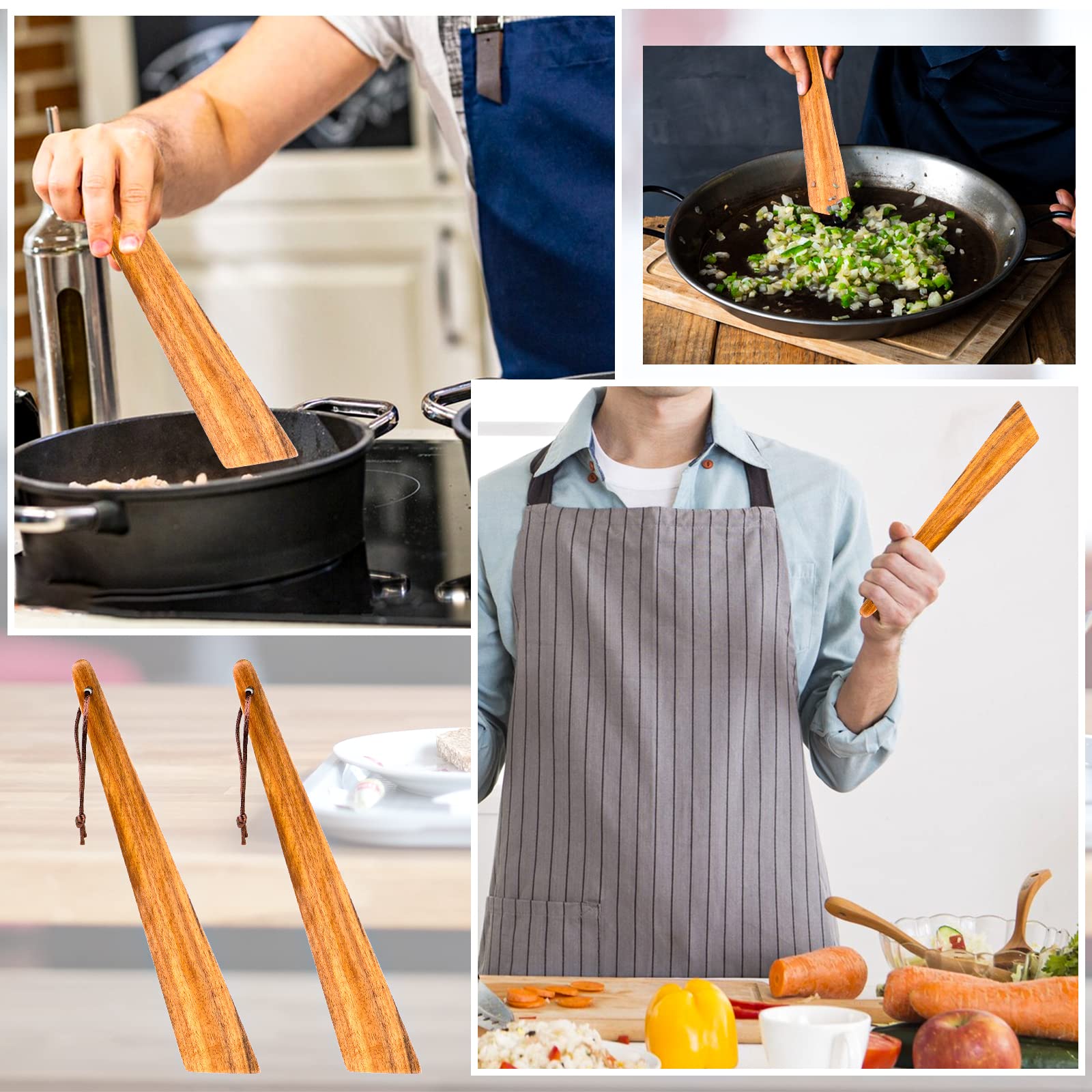 2 Spatole In Legno Per Cucina – 33 Cm – Utensili Piatto Per Pentole Antiaderenti - 2