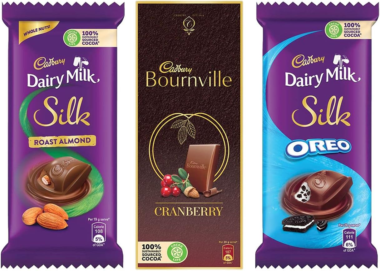 Chocolates Combo (2 X Silk Oreo 60G, 2 X Silk Roast Almond With Whole Nuts 58G And 2 X Bournville Cranberry 80G), 390 Gram