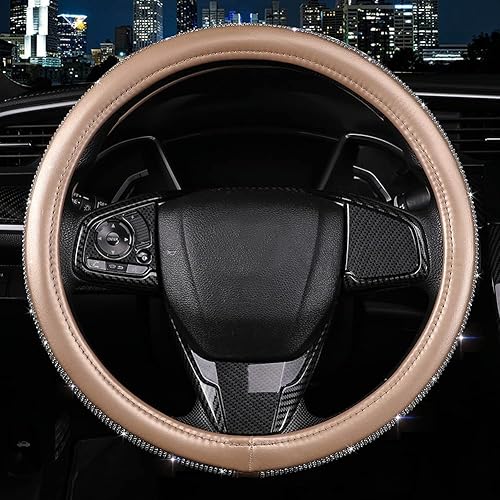 Miniatura 3 de Funda de volante de piel con diamantes de imitación, color dorado para mujeres y niñas, con diamantes de imitación de cristal, ajuste universal de