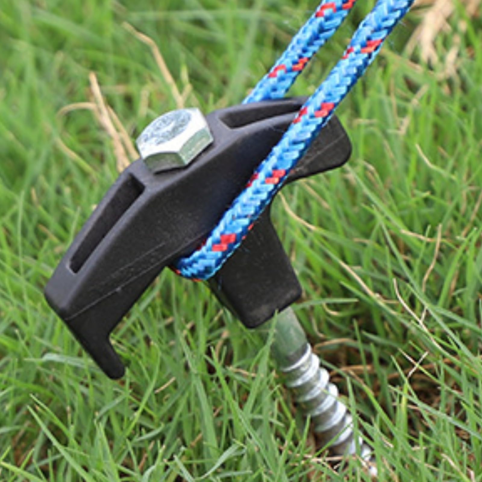Piquetas de Tienda Exterior Estacas Tornillo Anclajes Suelo con Cabeza en L y Gancho Lateral Acero y Plástico Sujeción Resistente con Estuche Ordenado Adecuada para Camping Senderismo Jardín