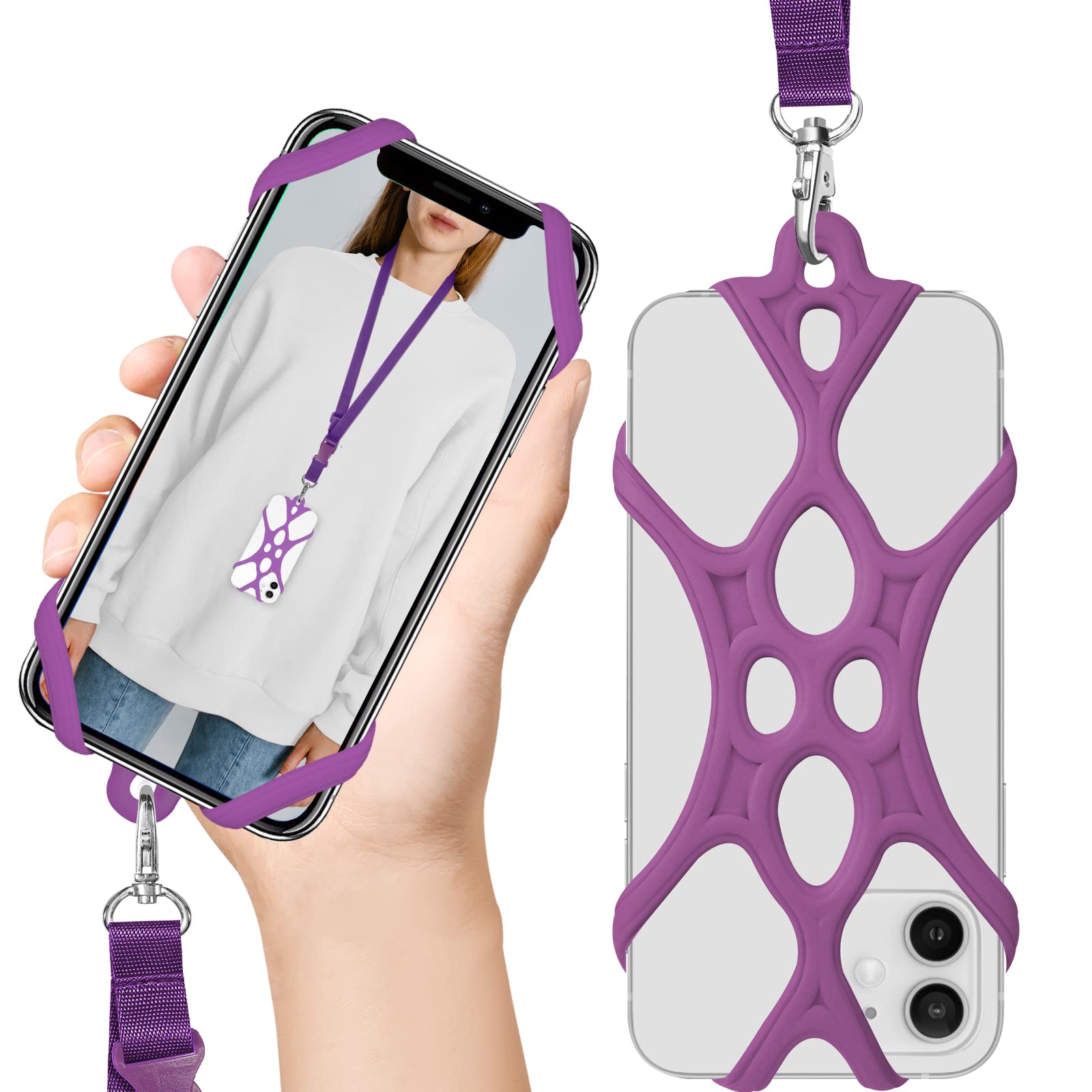 ROCONTRIP 2 in 1 Cell Phone Lanyard Strap Case Holder with Detachable Neckstrap Universal for Smartphone iPhone 8,7 6S iPhone 6S Plus, Google Pixel LG HTC Huawei P10 4.7-6.5 inch (Lotus Purple)