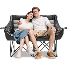 ABORON Oversized Double Camping Chair, Folding 2 Person Camping Chair Loveseat, Fully Padded Duo Chair Camping Couch, Portable Double Camp Chair, Lawn Chairs, Camping Bench with Carrying Bag